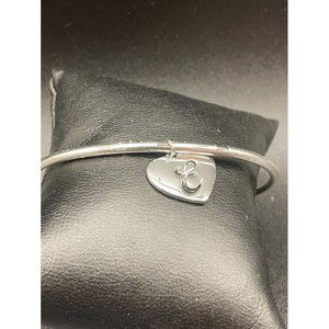 Electro Plated Silver Bracelet W/ Sterling Silver 925 "E" Charm Bangle Bracelet